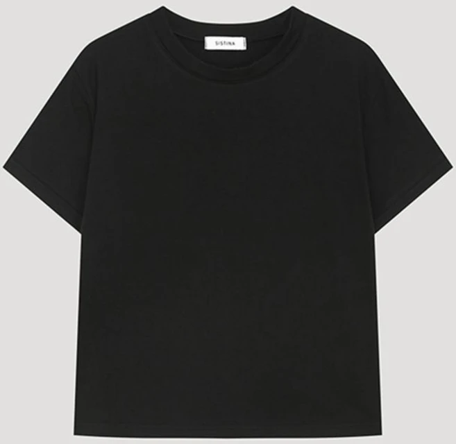 시스티나 린넨 라운드넥 크롭 티셔츠 AAJTSP21040 BK