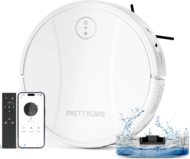 PrettyCare 스마트 물걸레 로봇청소기 흰색, C2