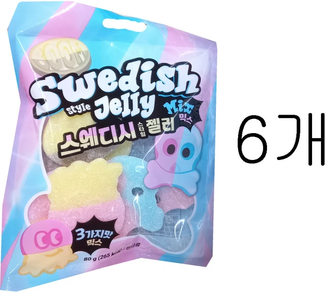 스웨디시 스타일 젤리믹스(세가지맛 믹스), 80g, 6개