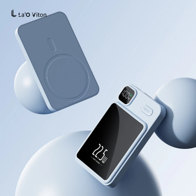 대용량 맥세이프보조배터리10000mAh 초경량 무선15W무선충전 PD22.5W고속충전 여행휴대용 기내반입가능MagSafe보조배터리 삼성갤럭시 아이폰호환 라오비톤 LV001배터리팩, 블루
