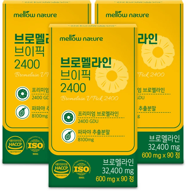 멜로우 브로멜라인 브이픽 2400GDU 식약처 인증, 3개, 90정