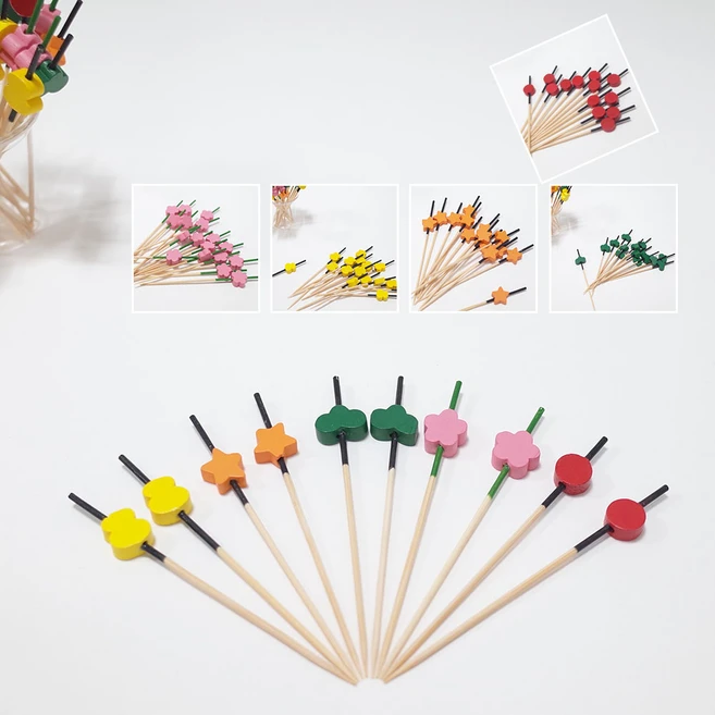 일회용 대나무 장식용 색꼬지 9cm 5종 세트구성, 100개, 5개