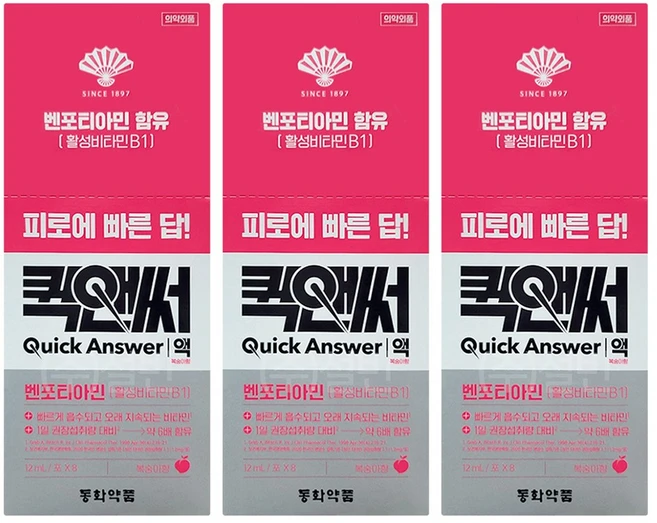 퀵앤써 복숭아향 벤포티아민 피로회복 비타민B, 30정, 96ml, 3박스