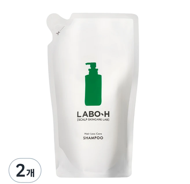 라보에이치 탈모증상완화 약산성 두피강화 비건 샴푸 리필팩, 400ml, 2개