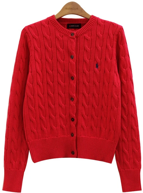 라파클럽 여성 라운드 꽈배기 니트 가디건 스웨터