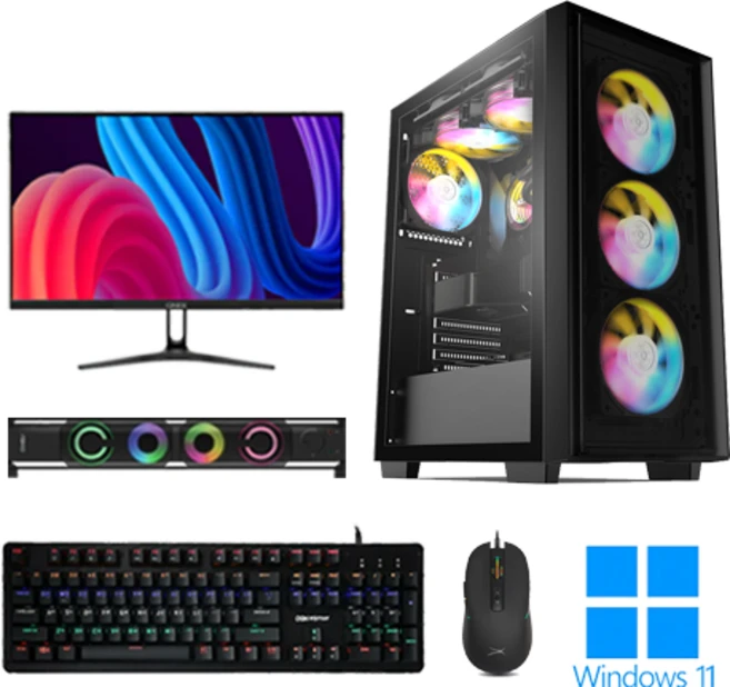 포유컴퓨터 게이밍 조립 컴퓨터 모니터 풀세트 PC 본체 최신 고사양 롤 배그 윈도우, 블랙, 1GB, 1GB, WIN11 Home, GQ-PC04