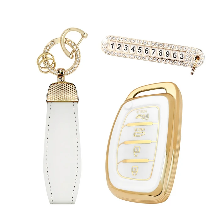 카템 엣지라인 풀커버 스마트키 케이스 풀세트, 화이트골드, 현대 H03