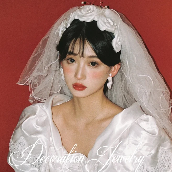 복고웨딩베일 빈티지웨딩스냅 드레스베일 레트로 면사포, 1개