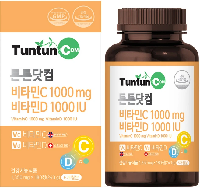 튼튼닷컴 비타민C 1000mg 비타민D 1000IU [6개월분] - 리뉴얼 된 신제품으로 발송, 1개, 243g