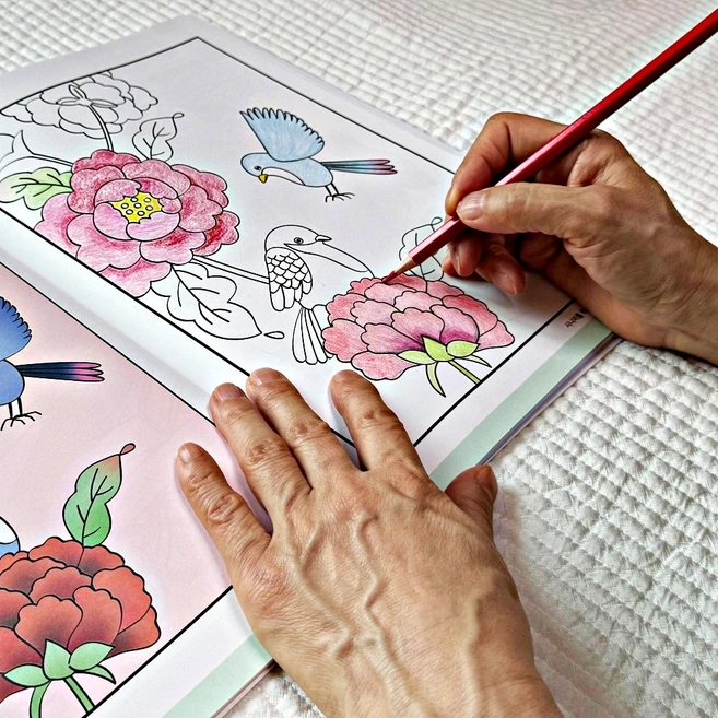 어르신 색칠공부 기억력 강화 추억회상 인지향상 꽃 2단계 3단계, 2단계 꽃 과일 동물