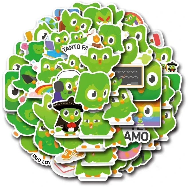 듀오링고 장식 스티커 텀블러 캐리어 노트북 아이패드 다이어리 꾸미기 랜덤 세트, 55Pcs 랜덤