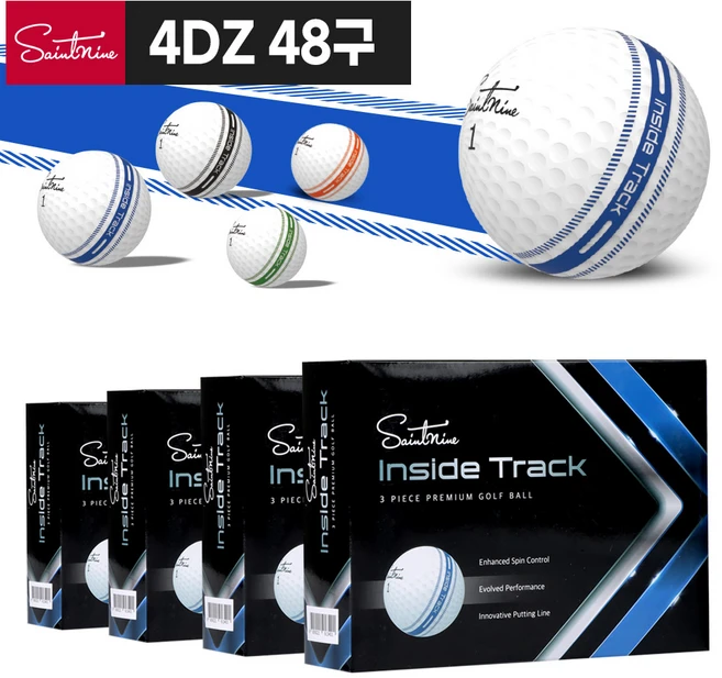 (4다즌 48구) 세인트나인 인사이드 트랙 3피스 골프공, 화이트 블루라인, 12개입, 4개