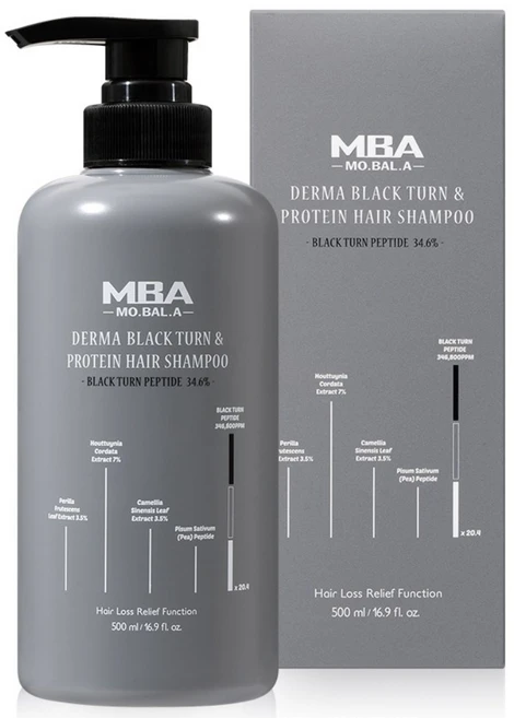MBA 탈모완화 새치개선 두피영양 탈모케어 모발아 더마 블랙턴 앤 프로틴 헤어 샴푸, 1개, 500ml