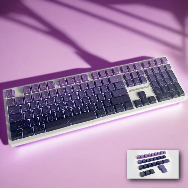 온리온라인 PBT 그라이데이션 염료승화 게이밍 기계식 키보드 키캡 LED 108키, 퍼플