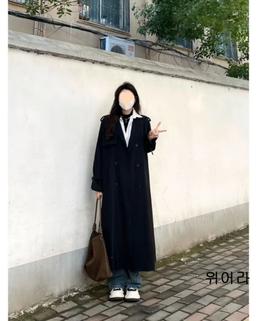 오버핏 빅사이즈 더블버튼 롱 트렌치 코트