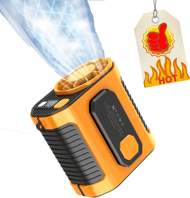 무선 휴대용 허리선풍기 캠핑 등산 골프 여행 옥외 작업 아웃도어 다용도 휴대용 선풍기 목걸이 선풍기 생활용 허리 벨트선풍기 비상 조명, 오렌지, A(5000mAh)