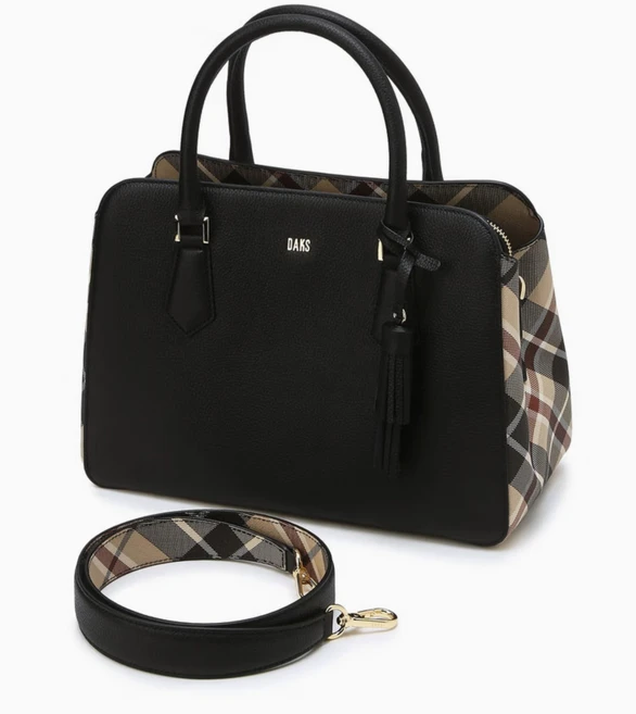 닥스 블랙 체크배색 가죽 토트백