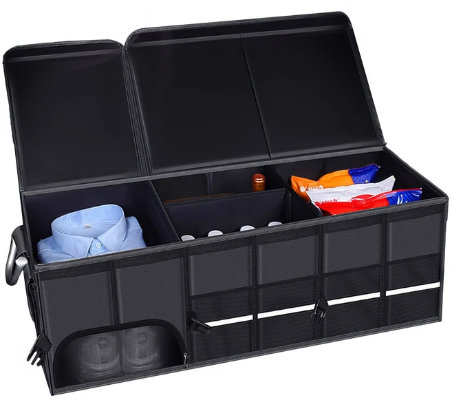 RUN기술 자동차 다용도 접이식 트렁크 정리함 신발장 수납함 특대호110L, 블랙