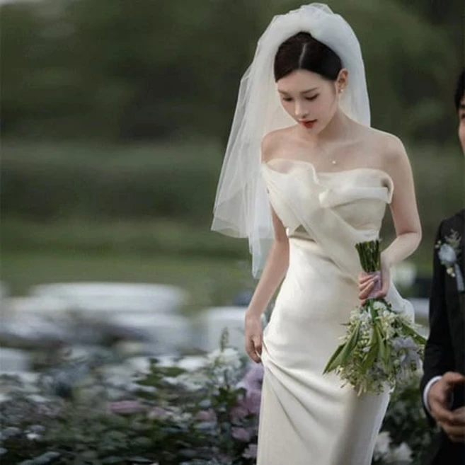 잔나로 브라이덜샤워 셀프웨딩 드레스 결혼식 2부 피로연 웨딩촬영 이브닝 실크 머메이드 리마인드웨딩 원피스