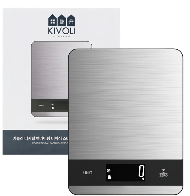 키볼리 디지털 백라이팅 터치식 스테인리스 주방 전자저울, 1kg, 혼합색상