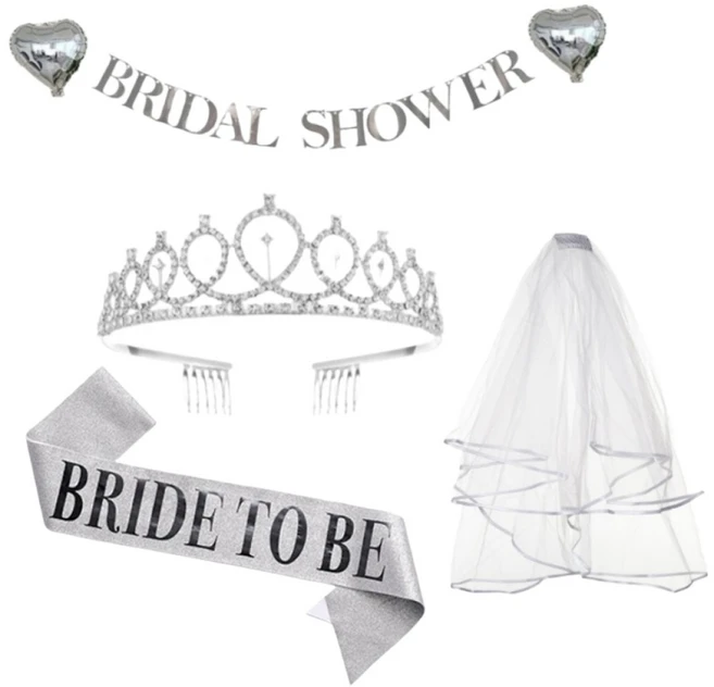 연지마켓 브라이덜샤워 셀프 웨딩 소품 5종 세트, 01) 하트, 1세트, 실버