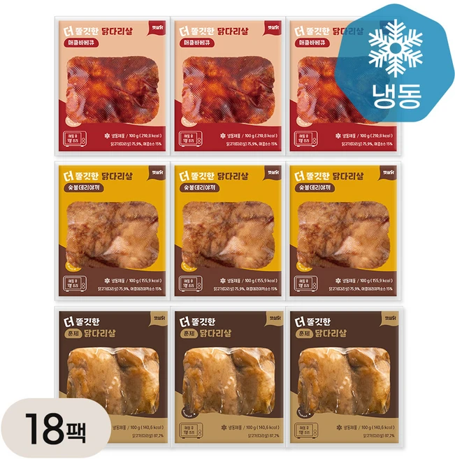햇살닭 더쫄깃한 닭다리살 3종 / 혼합구성, 100g, 18개