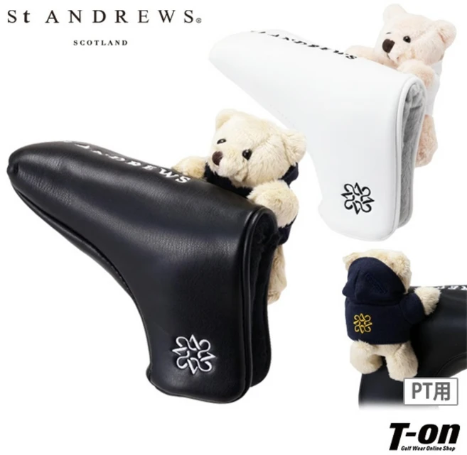 세인트앤드루스 골프 테디베어 인형포함 StANDREWS 남성 여성 퍼터커버 핀형용 헤드 커버 로고자수 PT용, 블랙(010), 1개