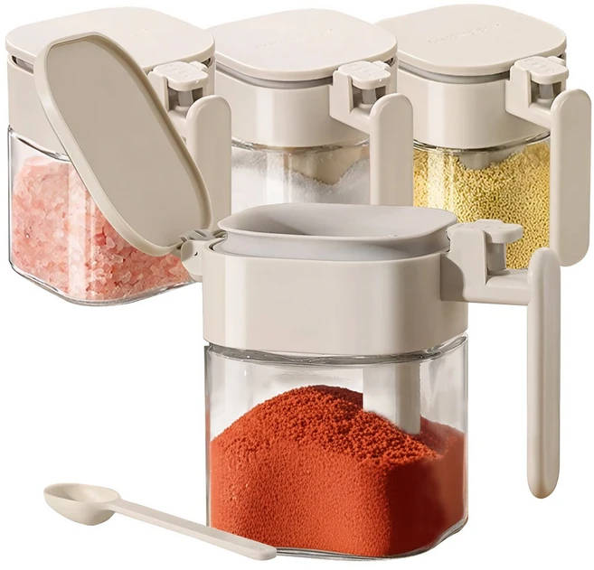 루비코코 스푼 밀폐 양념통 유리 양념병 조미료통 세트, 단품, 4개