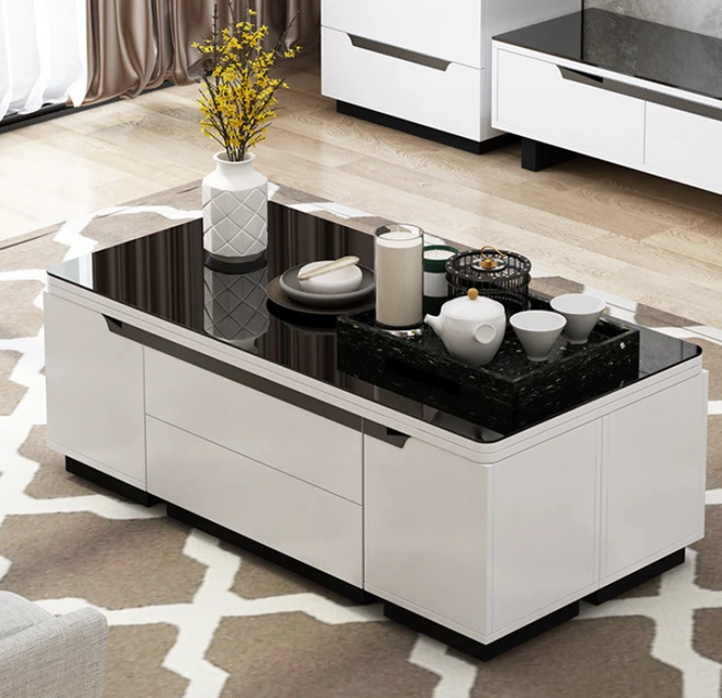 [카샤가구] 리프트업 테이블 소파 거실 높이조절 테이블 HB9-19, 09)화이트-강화유리-바퀴형