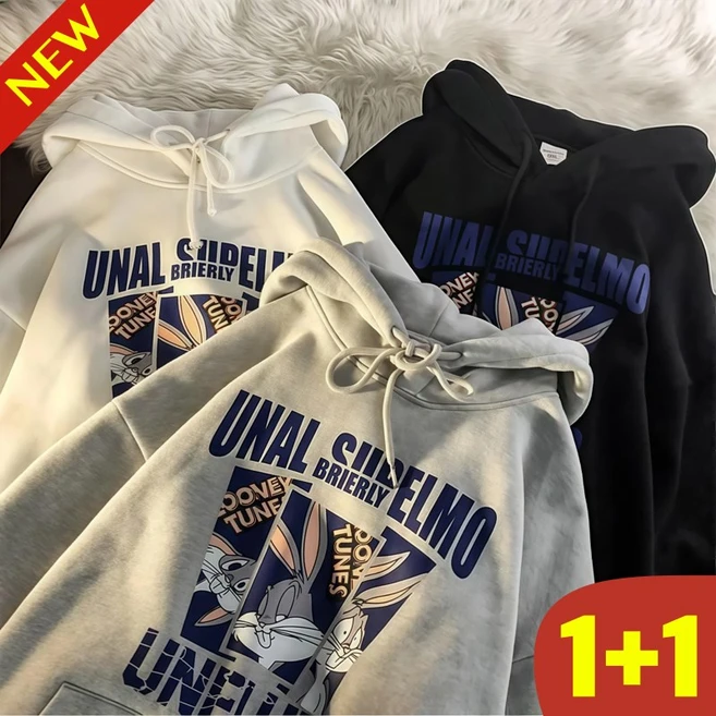 (완전 편한) 3XL까지 1+1 남녀 공용 프린팅 커플 트렌드 후드티 맨투맨 봄 가을 겨울 빅사이즈 추천 오버핏 학생 예쁜 소프트 특양면 기모 두꺼운 포켓 남자 여성 후드 티셔츠