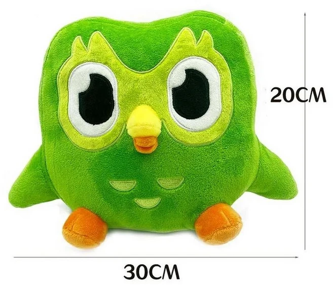 녹색 듀오링고 올빼미 봉제 장난감 듀오 인형 만화 애니메이션 박제 동물 어린이 생일 선물, About 30cm, 1개