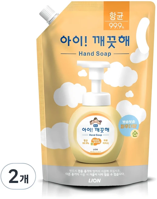 아이깨끗해 폼 핸드솝 순 파우더향 리필, 1.8L, 2개