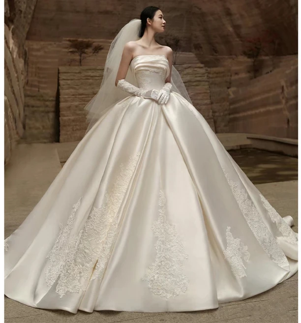 708090 프렌치 새틴 일자 어깨 웨딩드레스