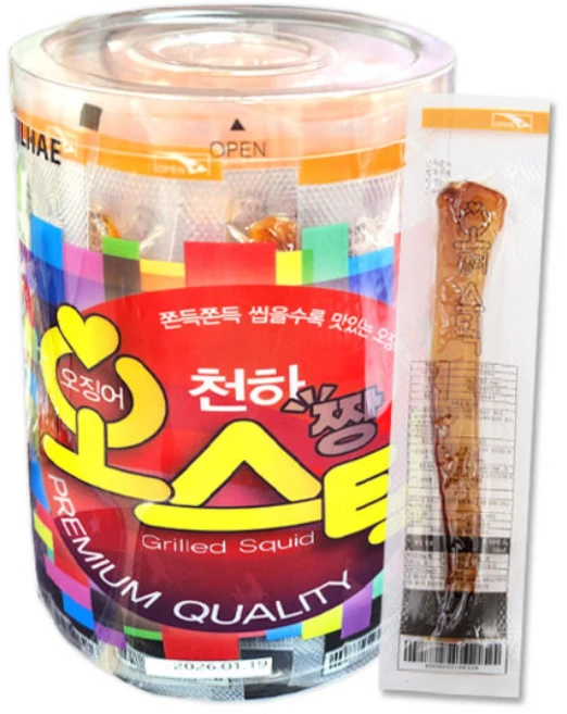 천하짱 오스틱 1통 10g*40개입 맛있는 간식 주전부리 오징어스틱 호야건어물, 10g, 40개