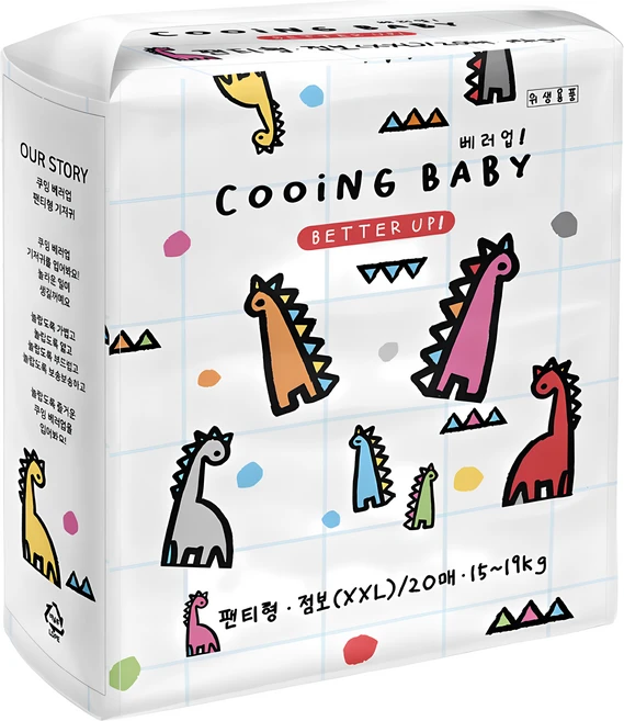 Cooing  베러업 팬티형 기저귀 남녀공용, 점보형(2XL), 80개입 (20개입 X 4팩)