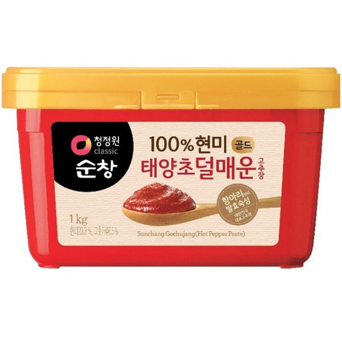 청정원순창 100% 현미 골드 태양초 덜매운 고추장, 1kg, 1개 대표 이미지 - 고추장 추천