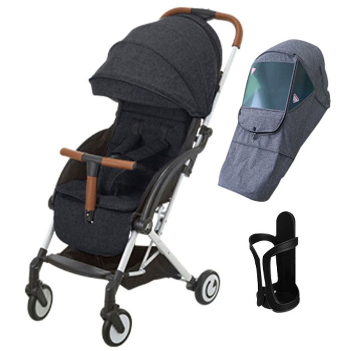 애니고 A5 휴대용 유모차 + 사계절 보호 커버 + 컵홀더 + T바 안전가드 + 이너시트, 제트 블랙 대표 이미지 - 기내반입 유모차 추천