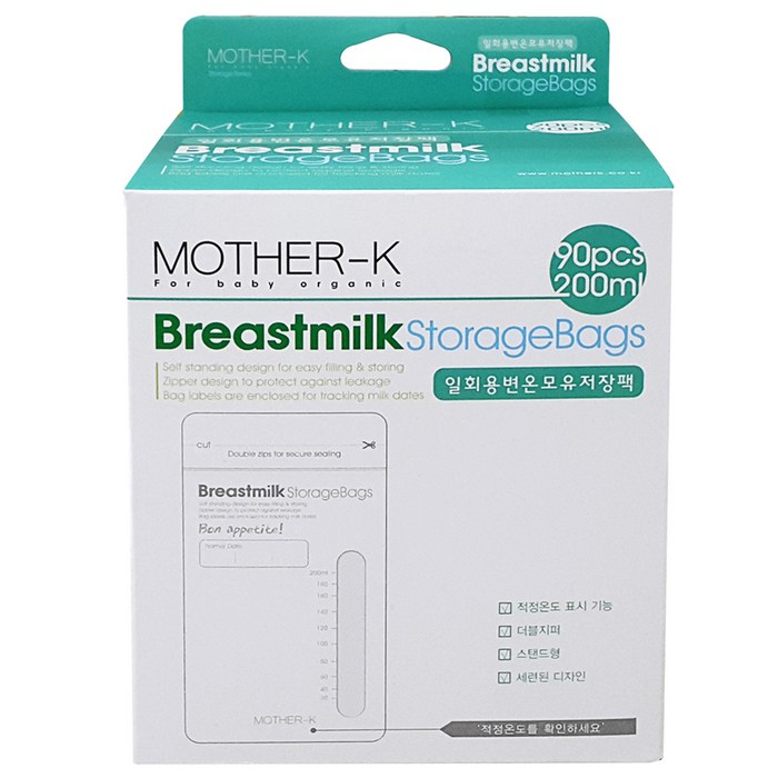 마더케이 일회용 변온 모유 저장팩 200ml, 90매, 1개 대표 이미지 - 모유저장팩 추천