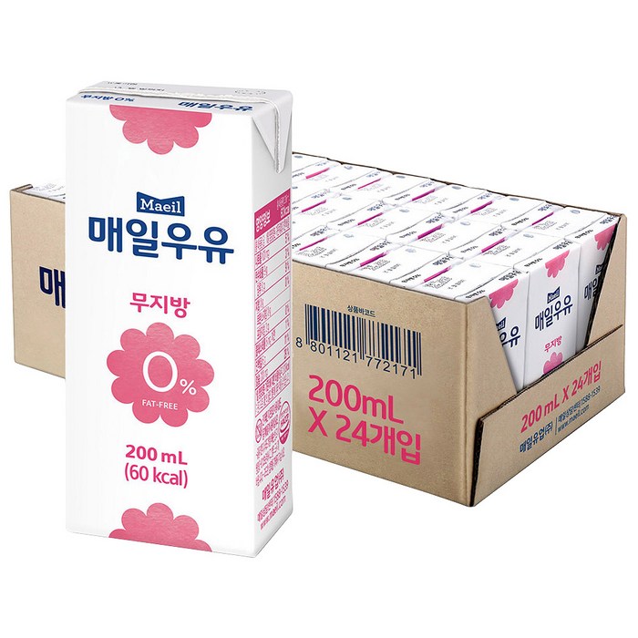 매일유업 무지방 0% 멸균 우유, 200ml, 24개 대표 이미지 - 멸균우유 추천