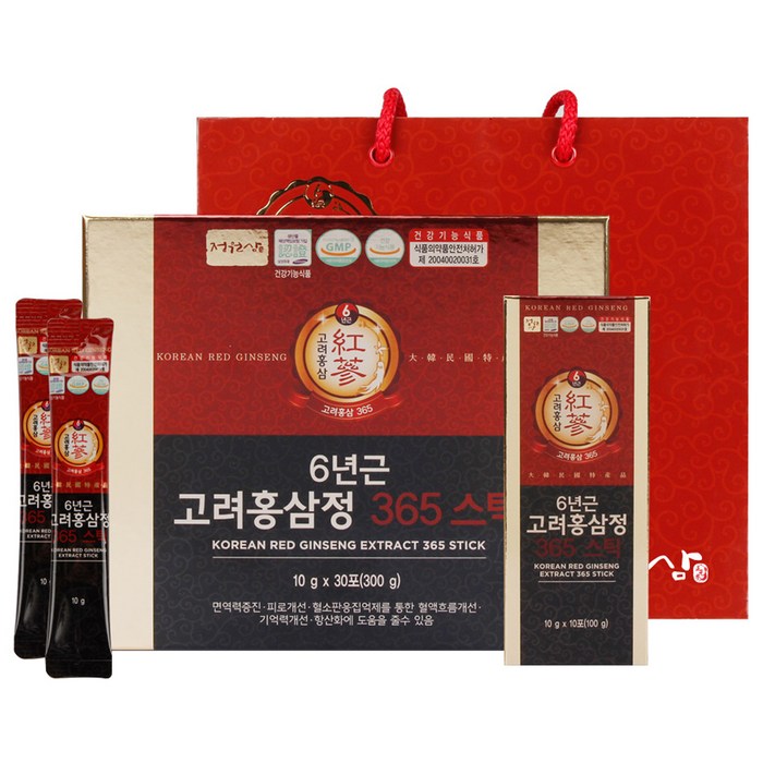 정원삼 6년근 고려홍삼정 365 스틱 30포 + 쇼핑백, 300g, 13세트 대표 이미지 - 인기 추석 선물 추천
