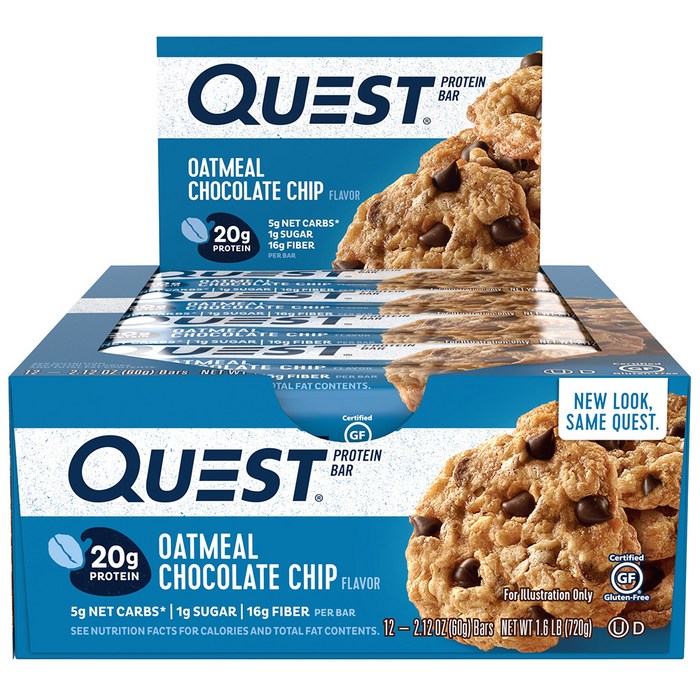[쿠팡 직수입] 퀘스트뉴트리션 프로틴 바, 60g, 12개입, 오트밀 초콜릿 칩(Oatmeal Chocolate Chip) 대표 이미지 - 프로틴바 추천