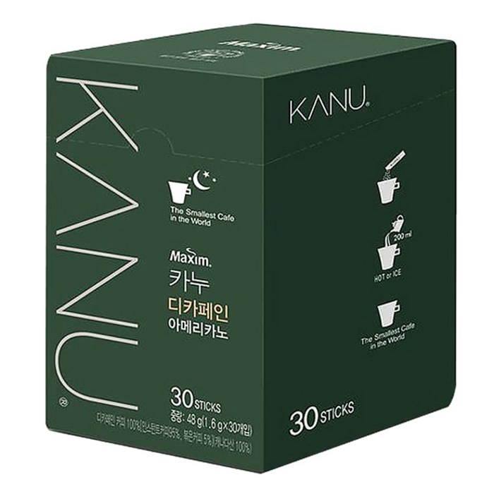 카누 디카페인 아메리카노 원두커피믹스, 1.6g, 30개 대표 이미지 - 디카페인 커피 저렴한 거 추천