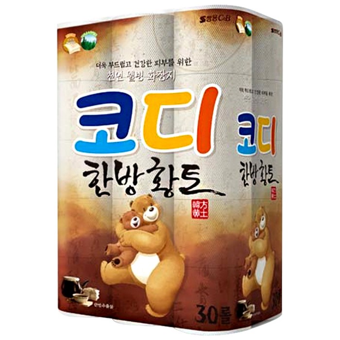 코디 한방황토 천연펄프 3겹 롤화장지 25 m, 30롤, 1팩 대표 이미지 - 황토 휴지 추천