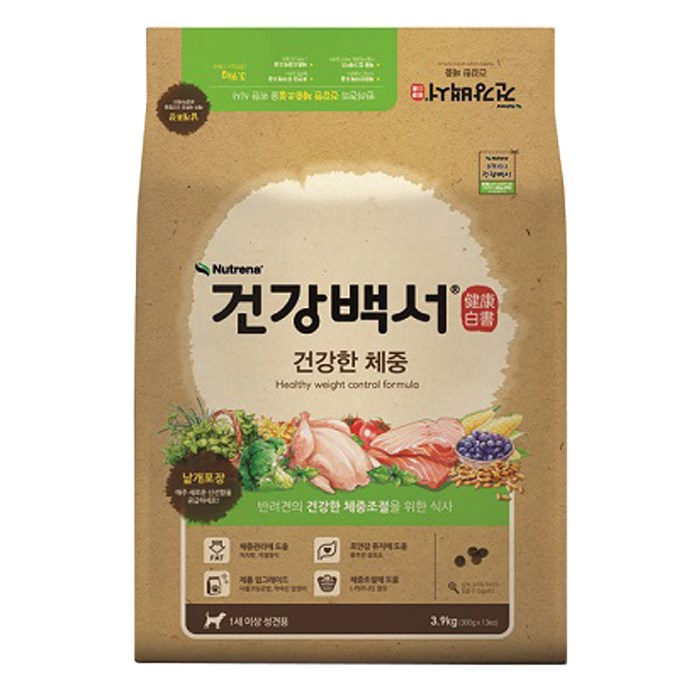 건강백서 어덜트 곡물 건강한 체중 반려견 사료, 1개, 3.9kg 대표 이미지 - 강아지 건식 사료 추천