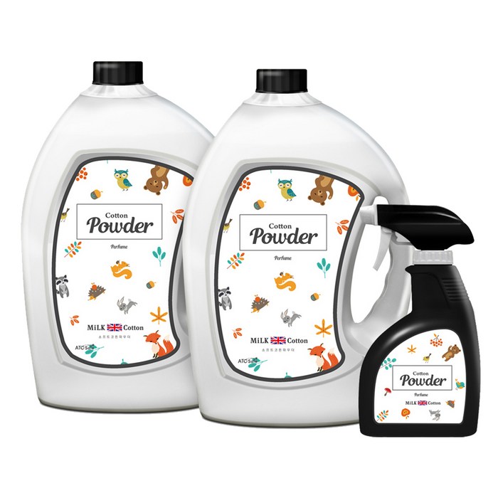 아토세이프 대용량 섬유향수 3L x 2p + 공병용기 450ml, 코튼 파우더, 1세트 대표 이미지 - 섬유탈취제 추천