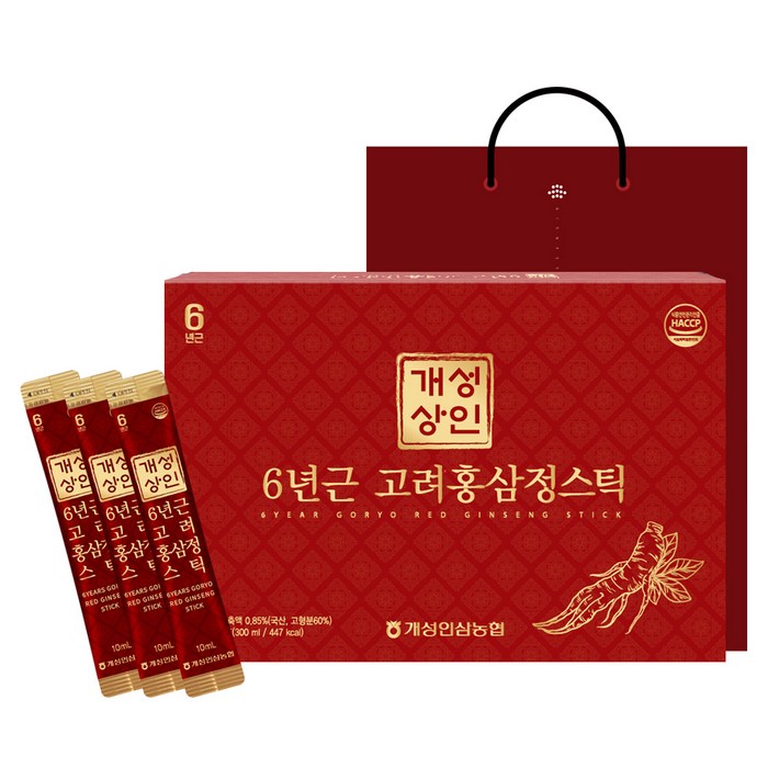개성상인 6년근 고려홍삼정 스틱 30포 + 쇼핑백, 10ml, 1세트 대표 이미지 - 홍삼스틱 추천