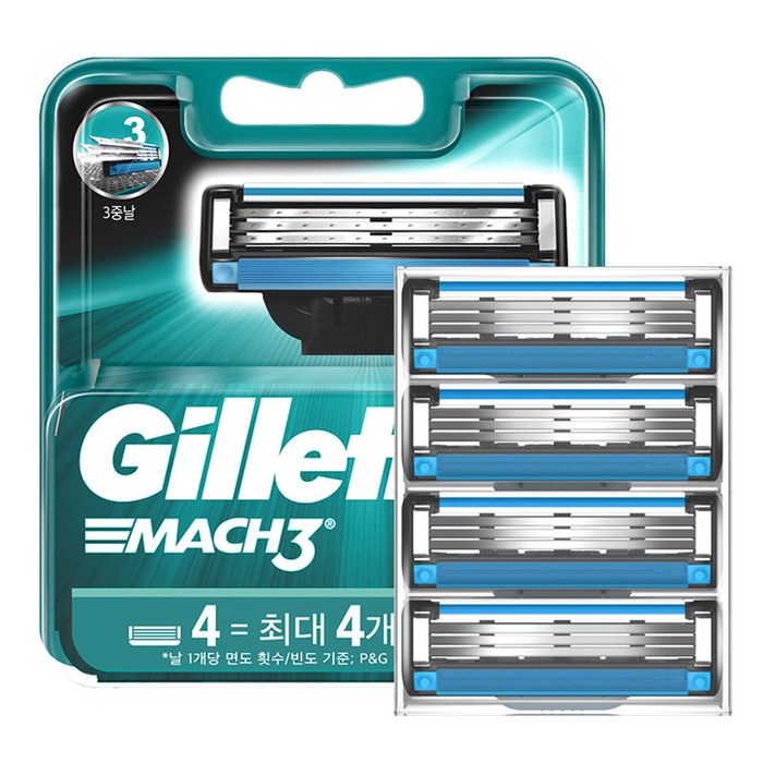 질레트 마하3 오리지날 면도날, 4개입, 1개 대표 이미지 - 질레트 면도날 추천
