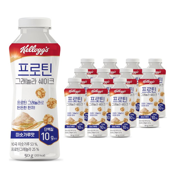 켈로그 프로틴그래놀라 쉐이크 미숫가루맛, 50g, 12개 대표 이미지 - 마시는 프로틴 추천