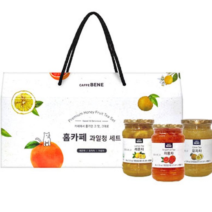 카페베네 홈카페 과일청 세트, 유자차 480g + 자몽차 480g + 레몬차 480g, 1세트 대표 이미지 - 수제과일청 추천