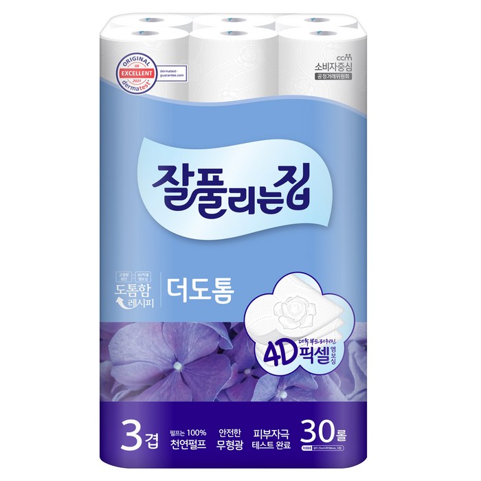 잘풀리는집 4D픽셀 더도톰 천연펄프 3겹 화장지 25m, 30개입, 1개 대표 이미지 - 뽀삐뽀 추천
